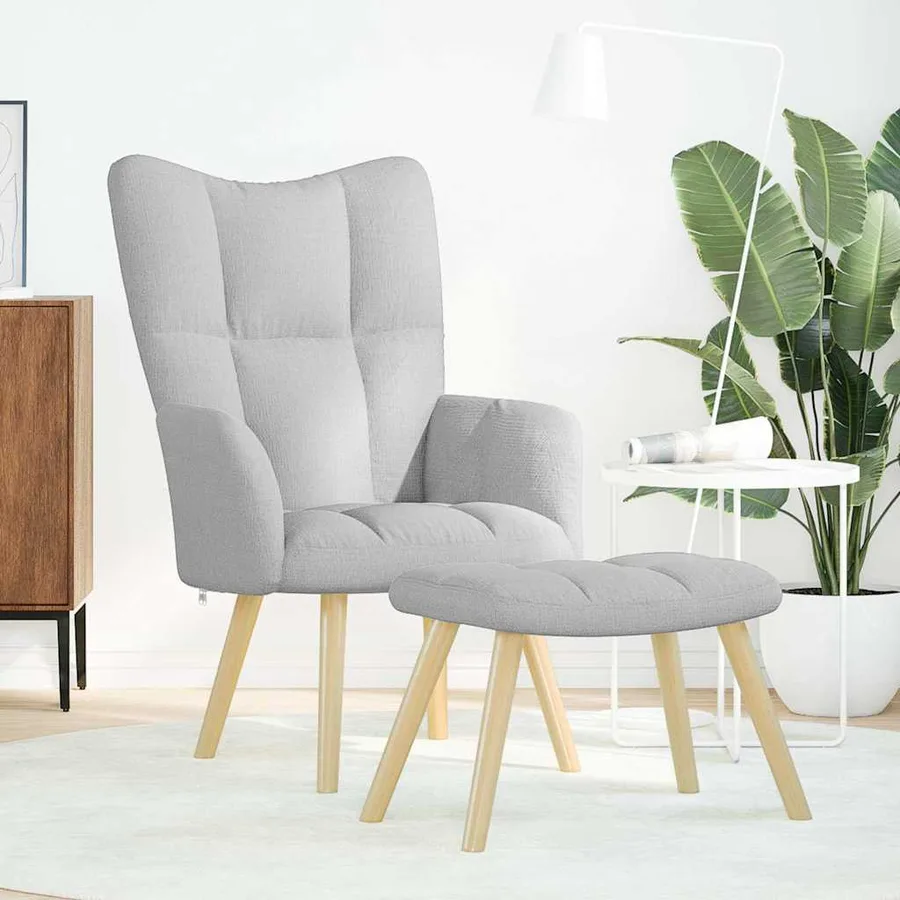 Chaise de relaxation avec repose-pieds gris nuage tissu - 2