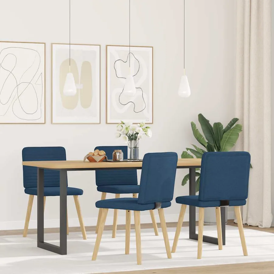 Chaises à manger lot de 4 bleu tissu - 2