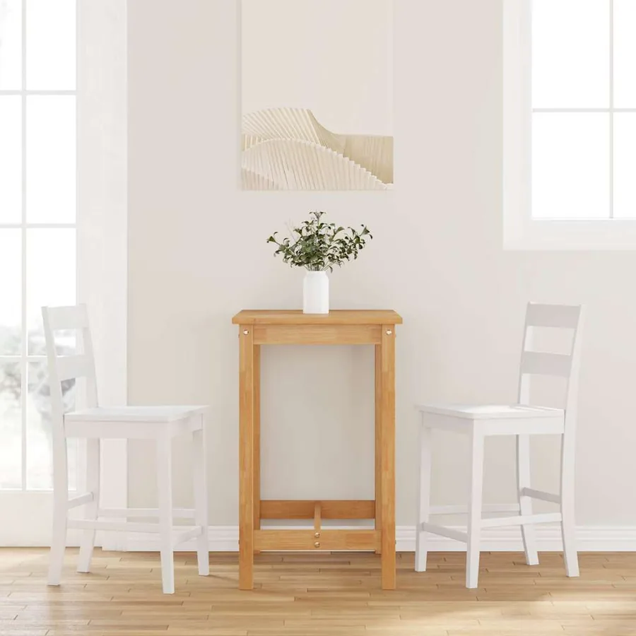 Tabourets de bar 2 pcs blanc bois massif d'hévéa