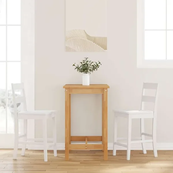 Tabourets de bar 2 pcs blanc bois massif d'hévéa