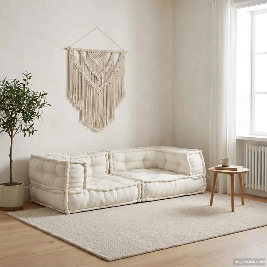 Canapé modulaire 2 places crème 140x70x36 tissu