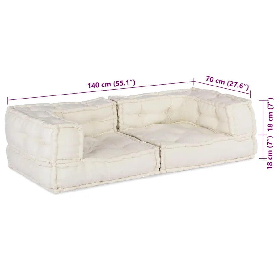 Canapé modulaire 2 places crème 140x70x36 tissu - 11