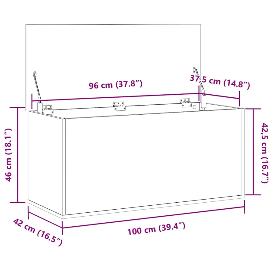 Boîte de Rangement chêne artisanal 100 x 42 x 46 cm - 12