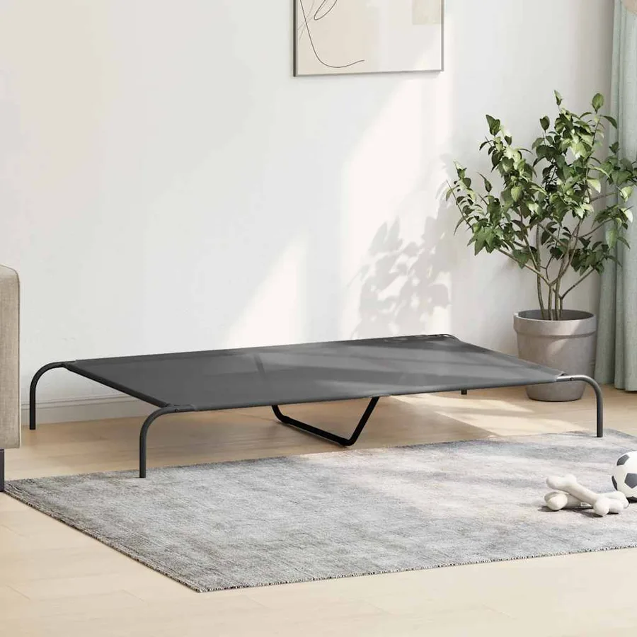 Lit surélevé pour chien gris 150x90x20 cm textilène et acier - 3