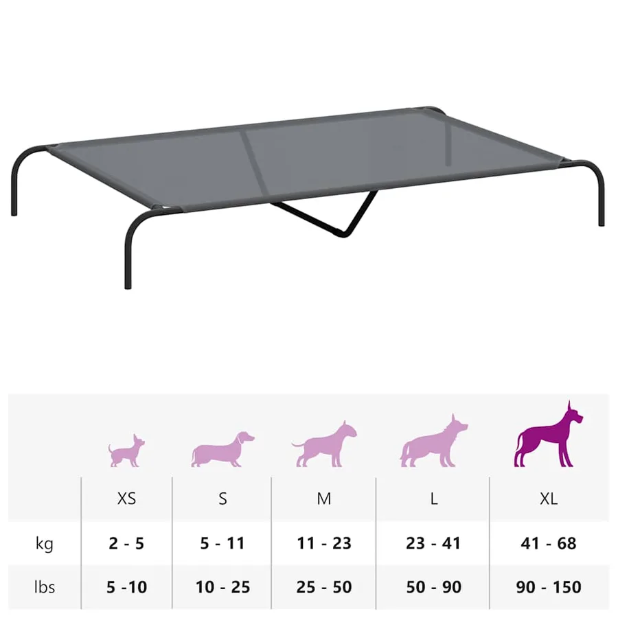 Lit surélevé pour chien gris 150x90x20 cm textilène et acier - 9