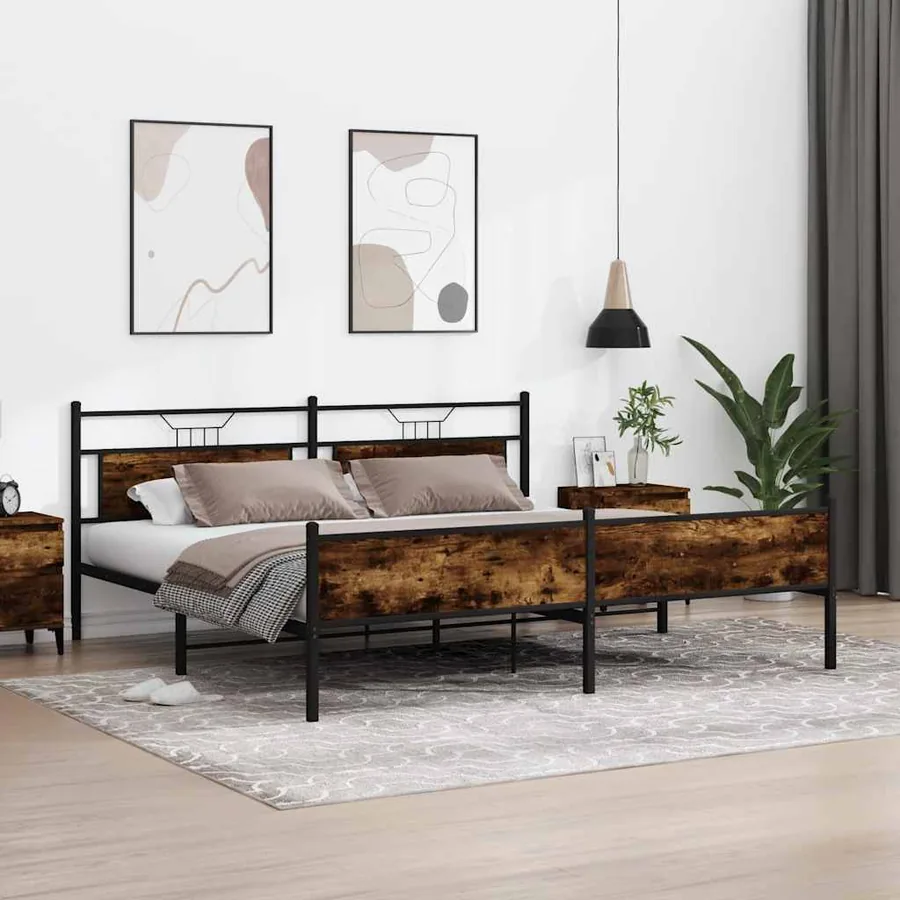 Cadre de lit en métal sans matelas chêne fumé 193x201 cm