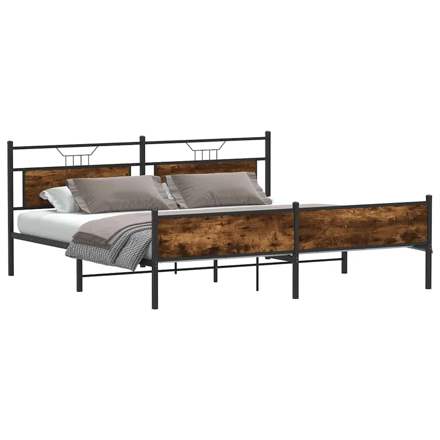 Cadre de lit en métal sans matelas chêne fumé 193x201 cm - 5