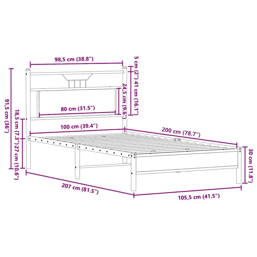 Cadre de lit sans matelas chêne sonoma 100x200 cm - 11