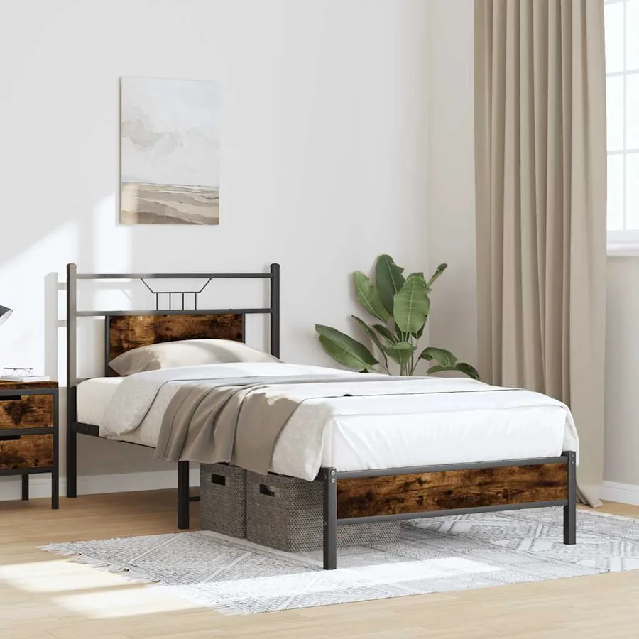 Cadre de lit sans matelas chêne fumé 75x190cm bois d'ingénierie - 4