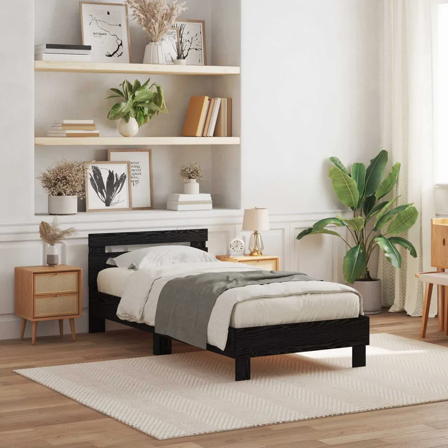 Cadre de lit avec LED Chêne noir 75 x 190 cm Bois d'ingénierie