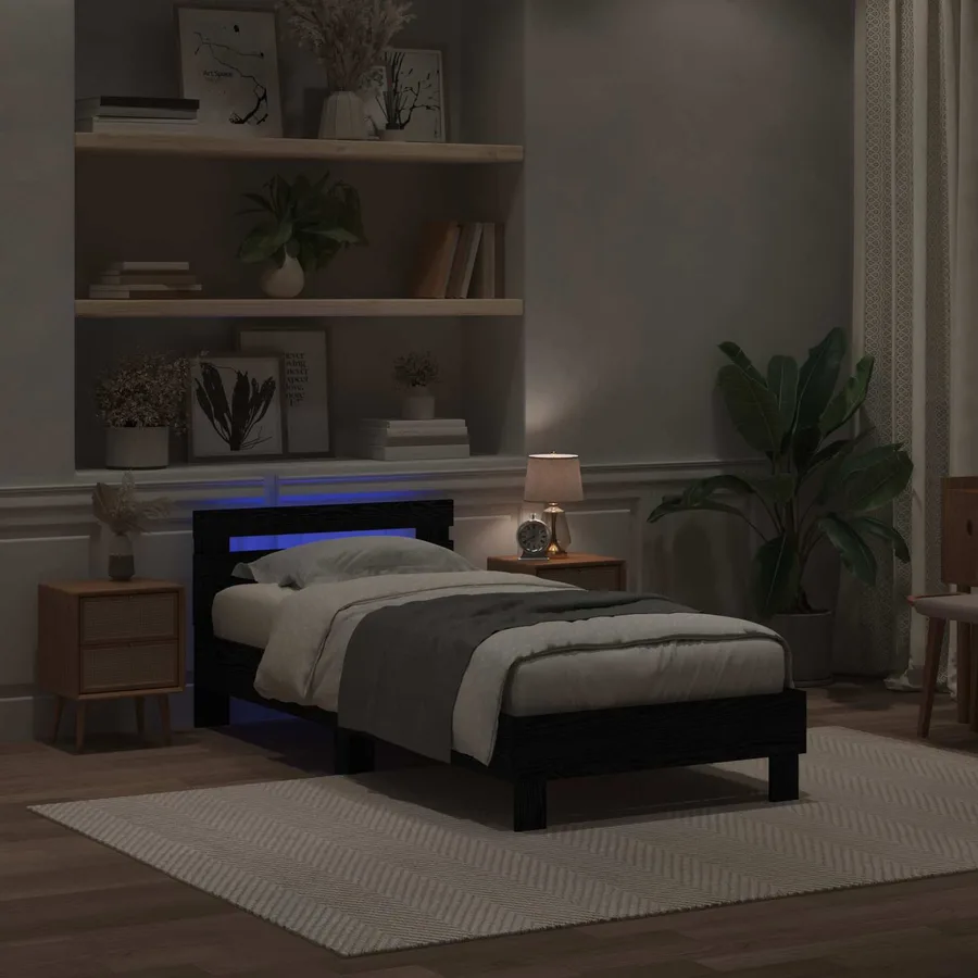 Cadre de lit avec LED Chêne noir 75 x 190 cm Bois d'ingénierie - 3