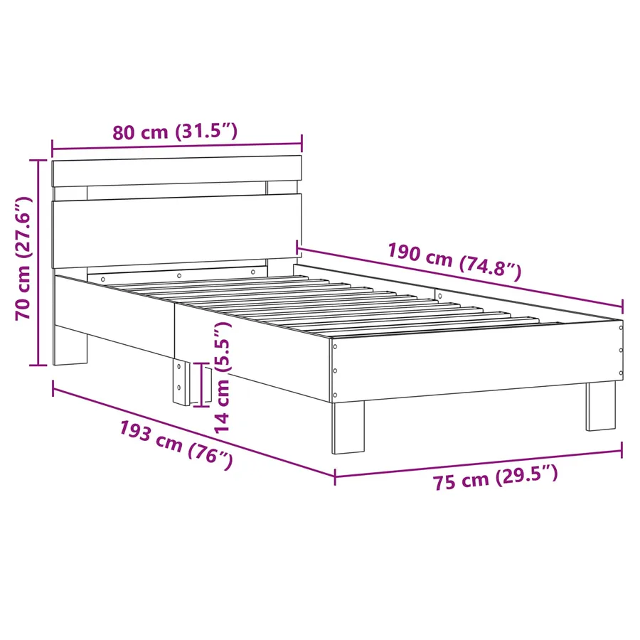 Cadre de lit avec LED Chêne noir 75 x 190 cm Bois d'ingénierie - 8
