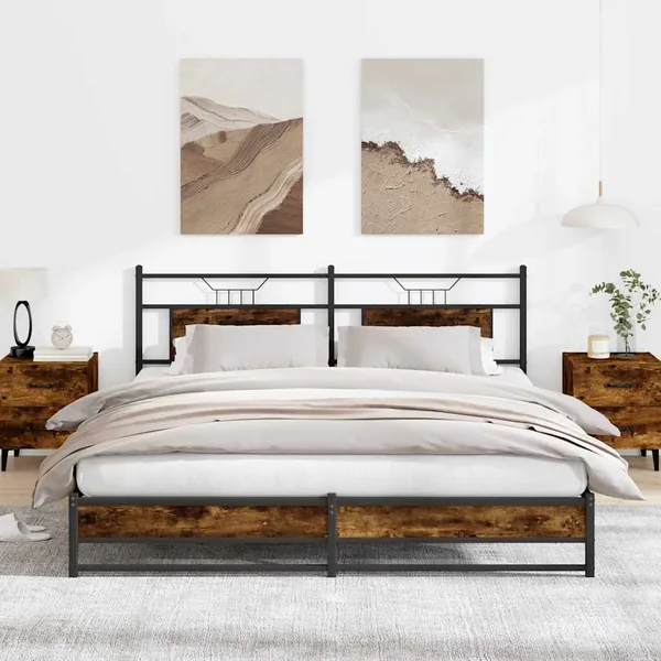 Cadre de lit en métal sans matelas chêne fumé 180x200 cm