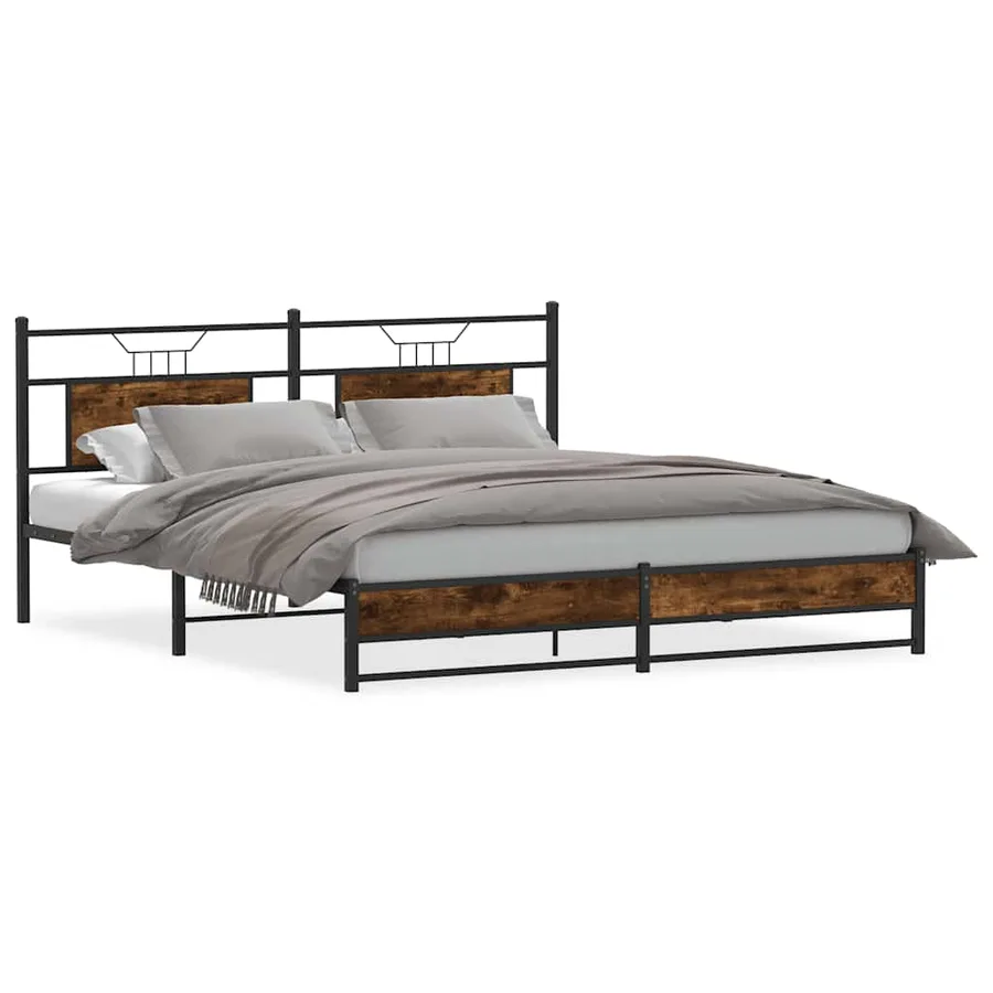 Cadre de lit en métal sans matelas chêne fumé 180x200 cm - 2