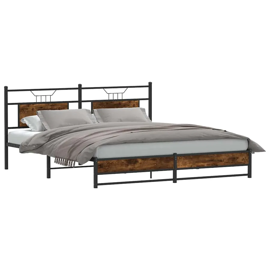 Cadre de lit en métal sans matelas chêne fumé 180x200 cm - 3