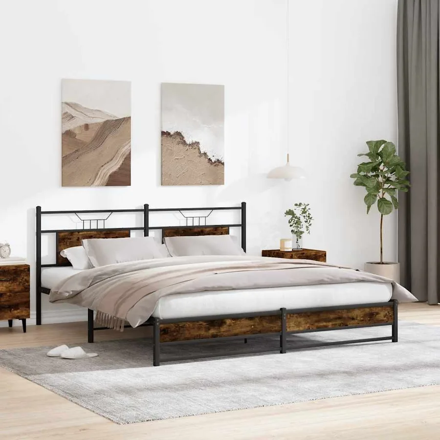 Cadre de lit en métal sans matelas chêne fumé 180x200 cm - 4