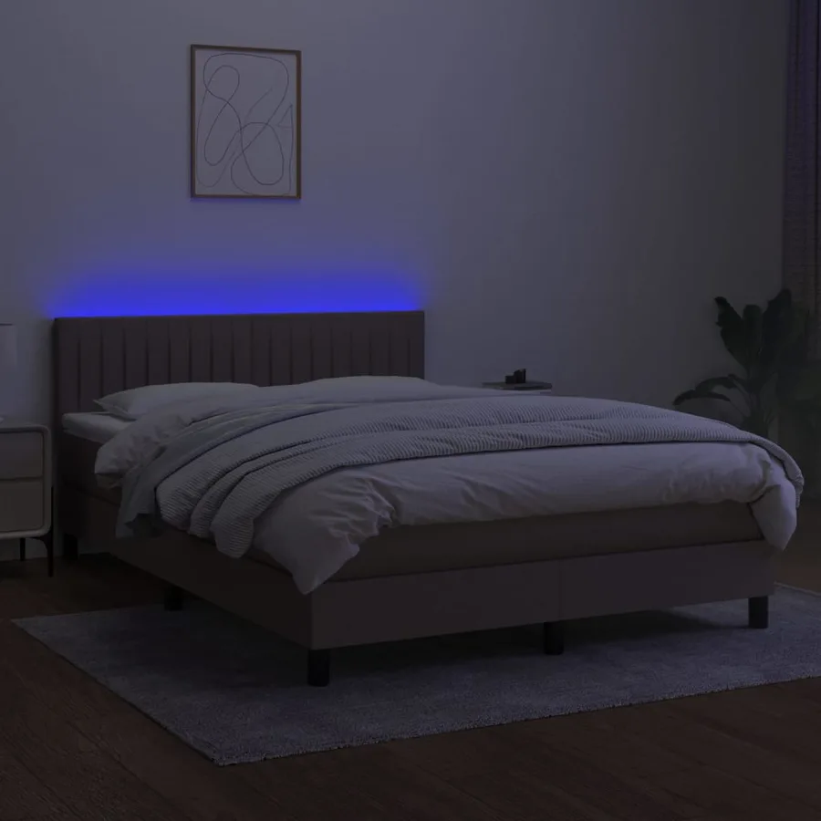 Sommier à lattes de lit avec matelas LED Taupe 140x190 cm Tissu - 4