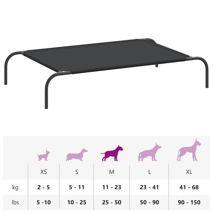 Lit surélevé pour chien noir 110x65x20 cm tissu oxford et acier - 9