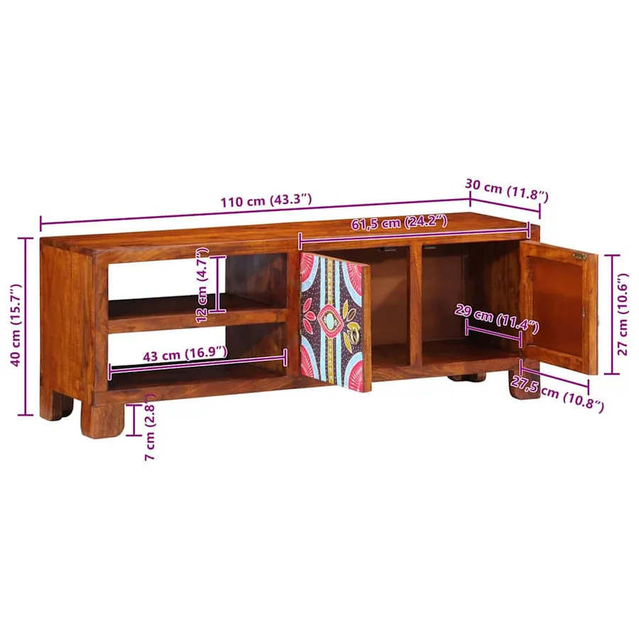 Meuble TV multicolore 110x30x40 bois d'acacia massif - 13