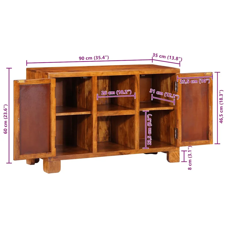 Buffet multicolore 90x35x60 bois massif d'acacia - 13