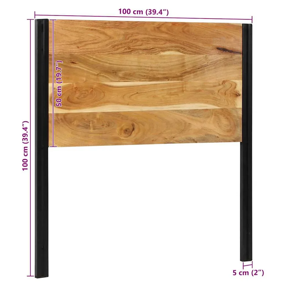 Tête de lit 100 cm bois massif d'acacia et fer - 11