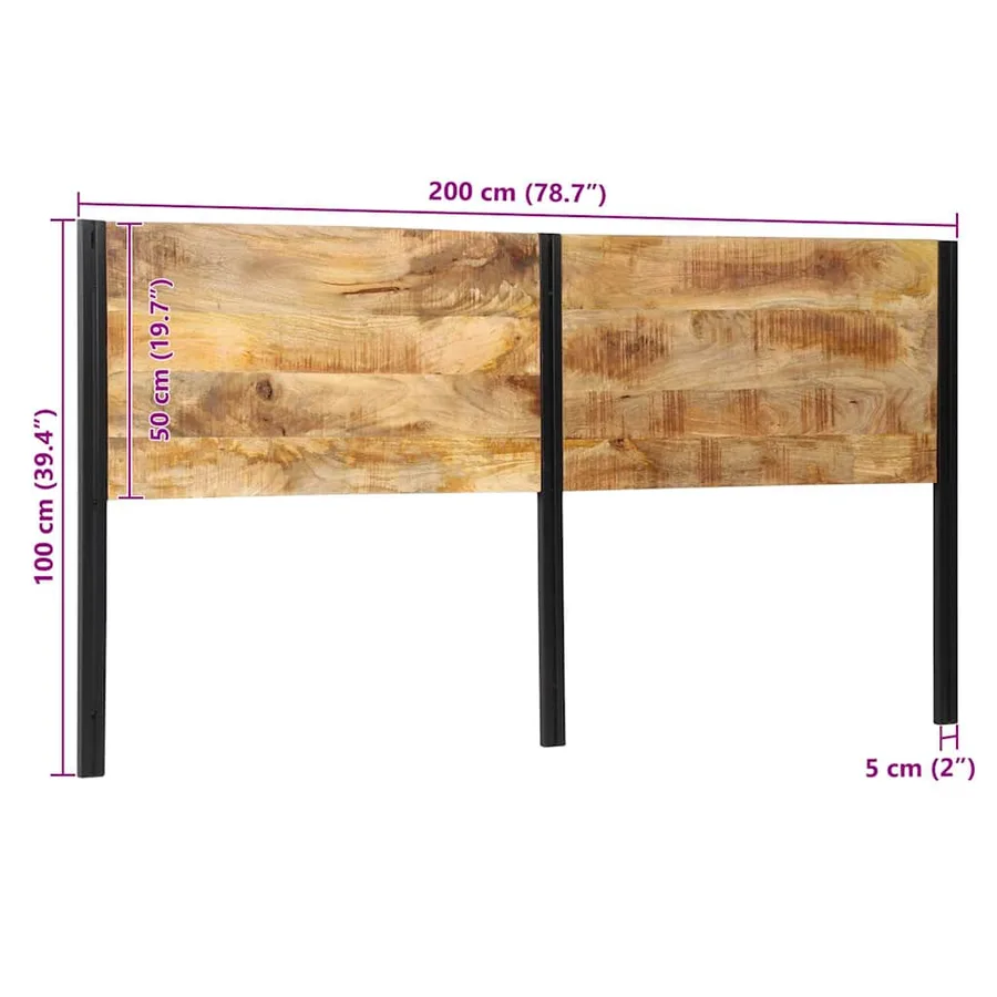 Tête de lit 200 cm bois massif manguier et fer - 9