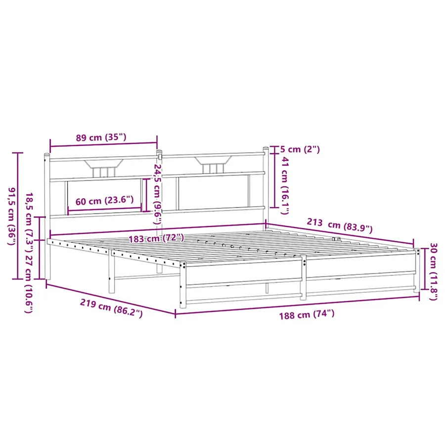 Cadre de lit en métal sans matelas chêne sonoma 183x213 cm - 11