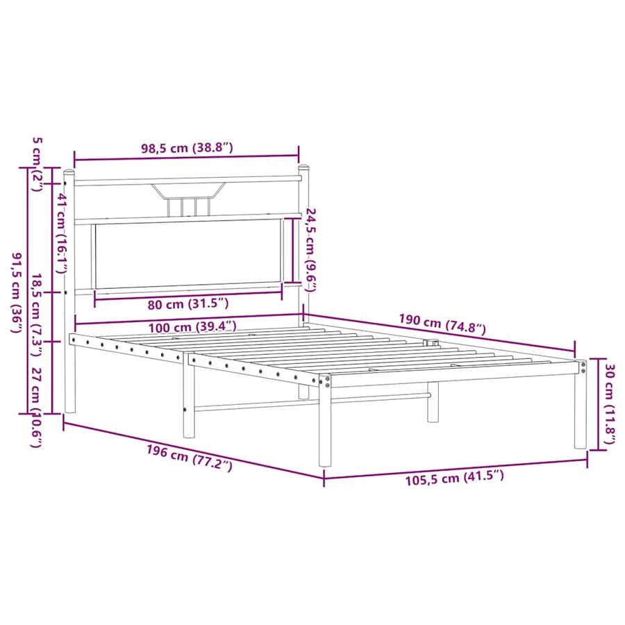Cadre de lit sans matelas chêne sonoma 100x190 cm - 11