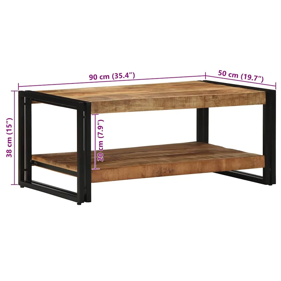 Table basse 90x50x38 cm bois de manguier massif brut - 11