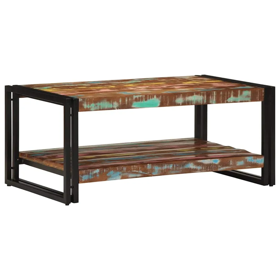 Table basse multicolore 90x50x38 cm bois de récupération massif - 2