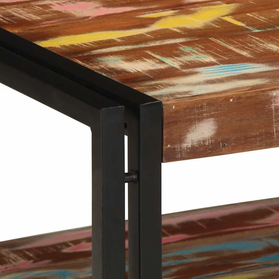 Table basse multicolore 90x50x38 cm bois de récupération massif - 6
