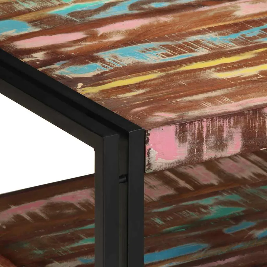 Table basse multicolore 70x50x38 cm bois de récupération massif - 6