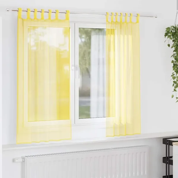 Rideaux en voile avec boucles 2 pcs jaune 140x175 cm