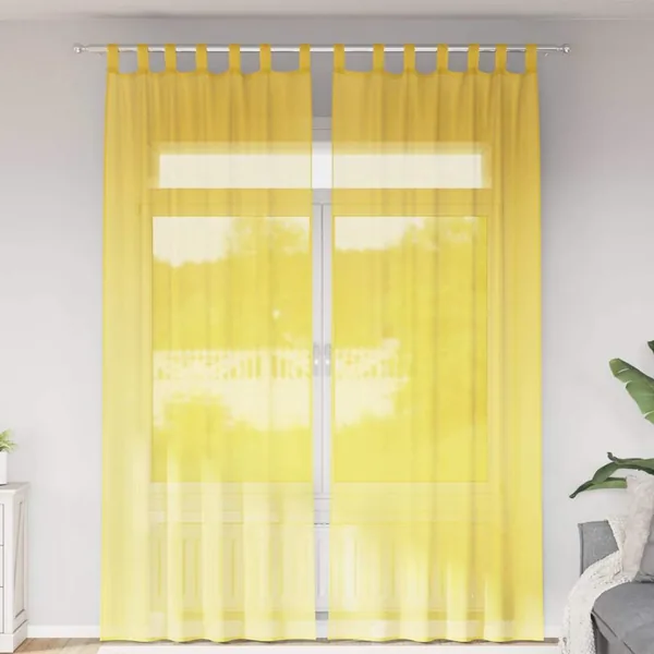 Rideaux en voile avec boucles 2 pcs jaune 140x260 cm