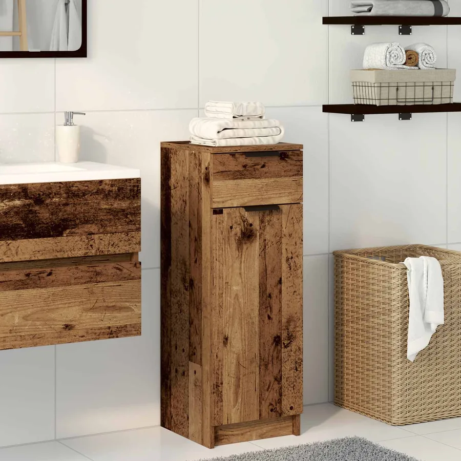 Cabinet de salle de bain avec porte Bois ancien 32 x 34 x 90 cm