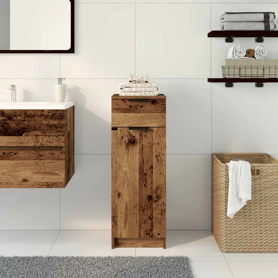Cabinet de salle de bain avec porte Bois ancien 32 x 34 x 90 cm - 4