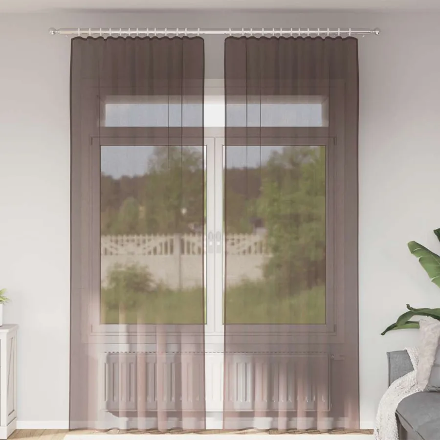 Rideaux en voile avec passe-tringles 2 pcs marron