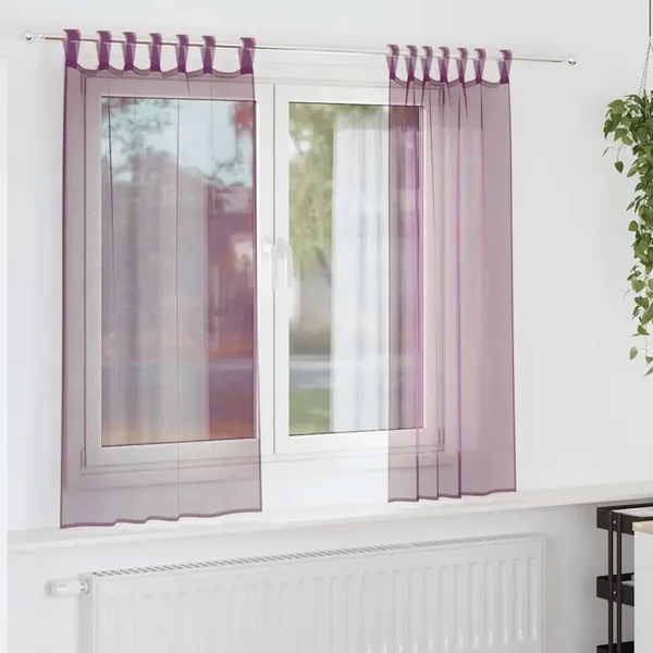 Rideaux en voile avec boucles 2 pcs violet 140x175 cm