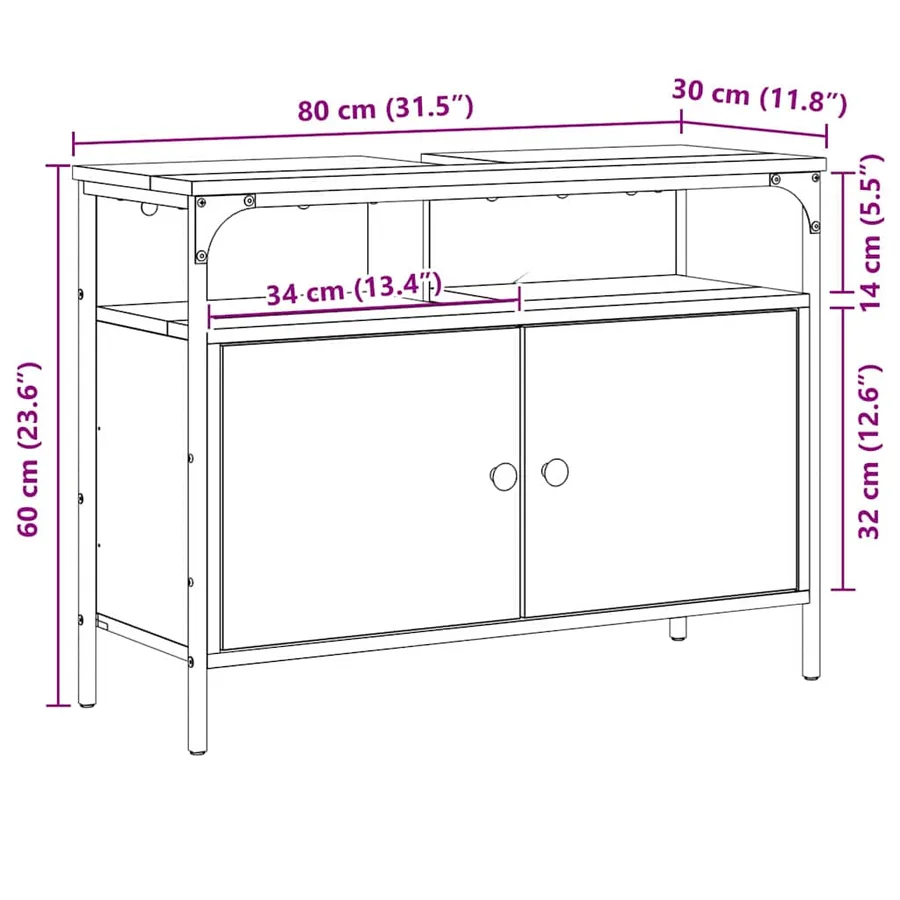 Meuble de Lavabo de Salle de Bain Marron 80 x 30 x 60 cm - 11
