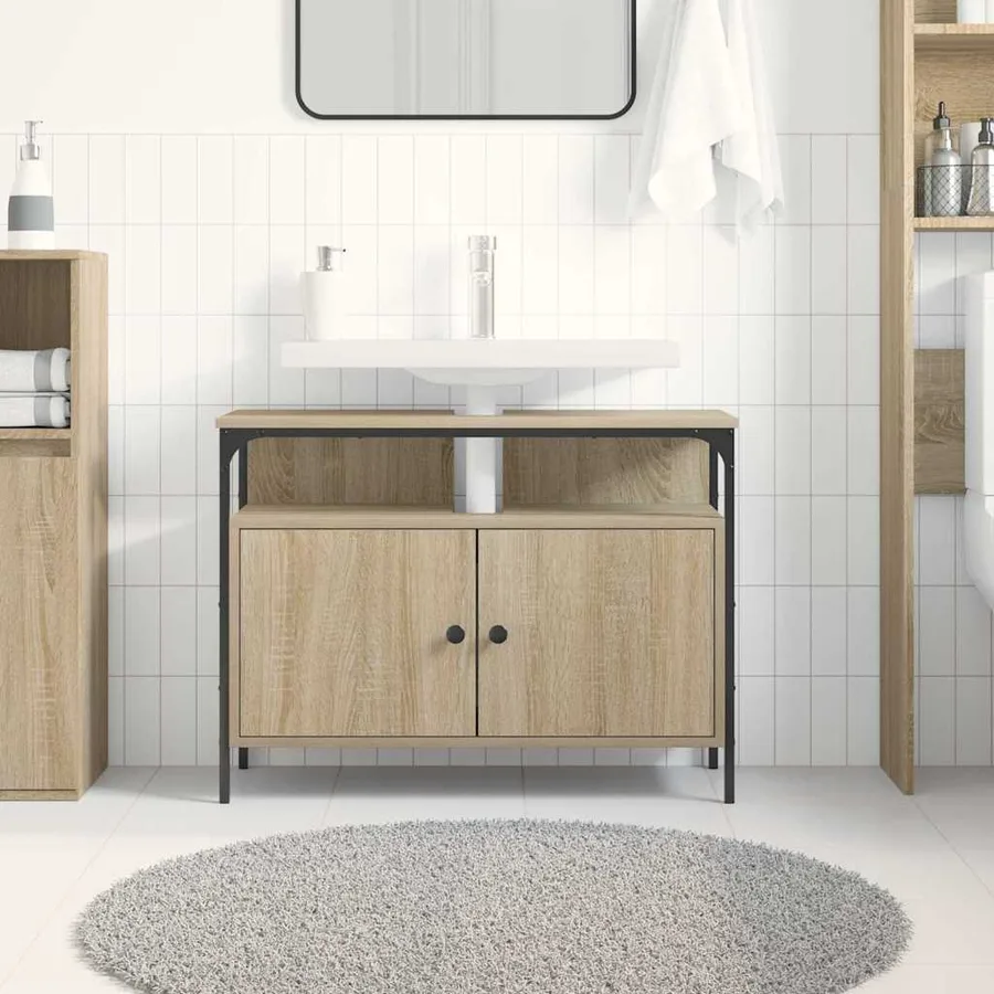 Meuble de Lavabo de Salle de Bain Marron 80 x 30 x 60 cm - 4