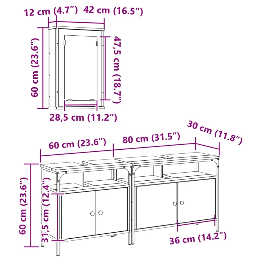 Meubles de salle de bain 3 pcs Marron Bois d'ingénierie - 16