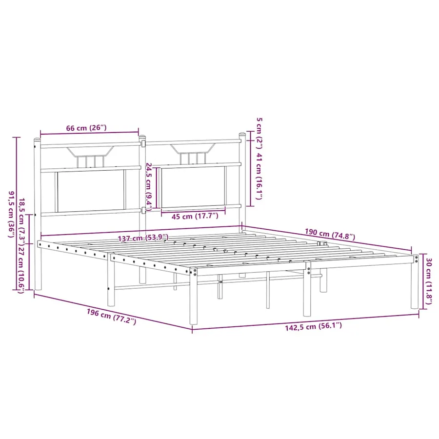 Cadre de lit sans matelas chêne marron 137x190 cm - 11