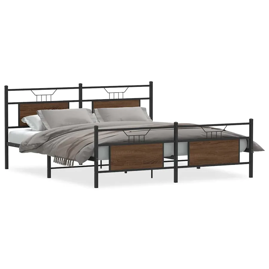 Cadre de lit en métal sans matelas chêne marron 160x200 cm - 2