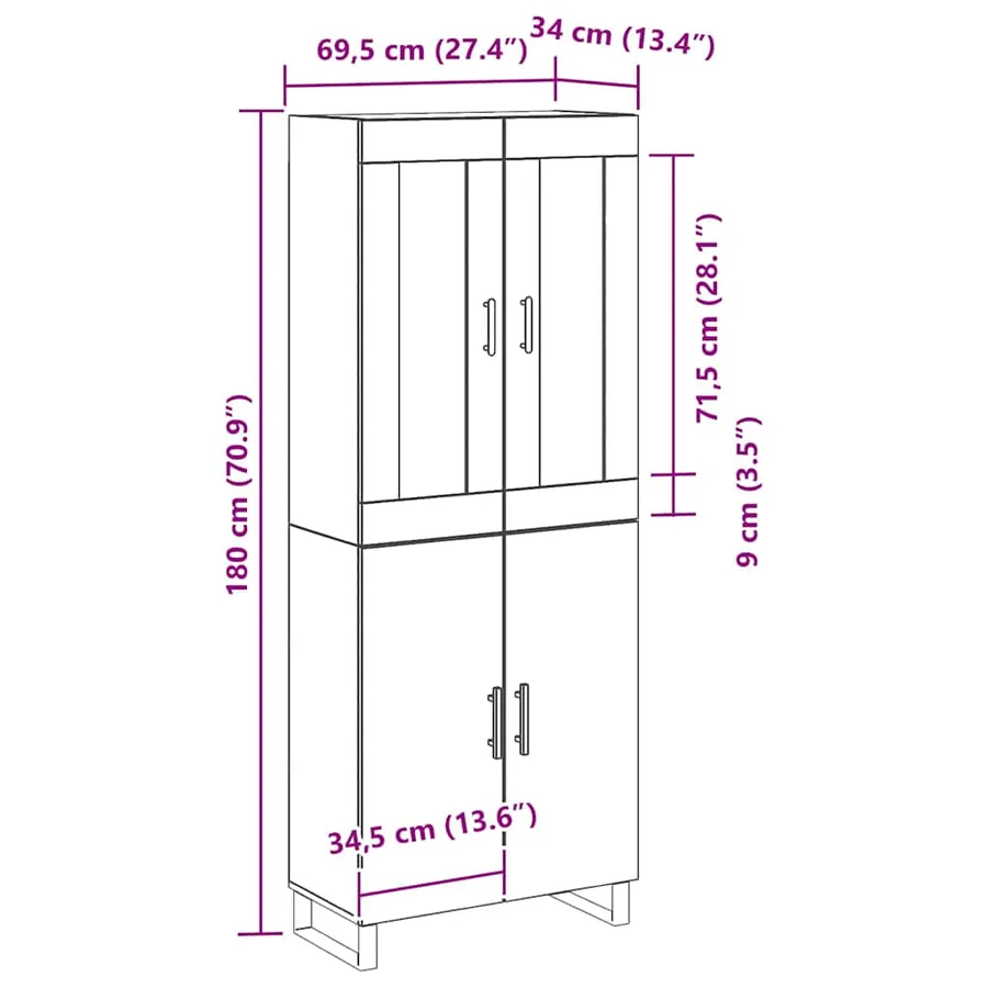 Haut Armoire Chêne noir 69,5 x 34 x 180 cm Bois d'ingénierie - 11