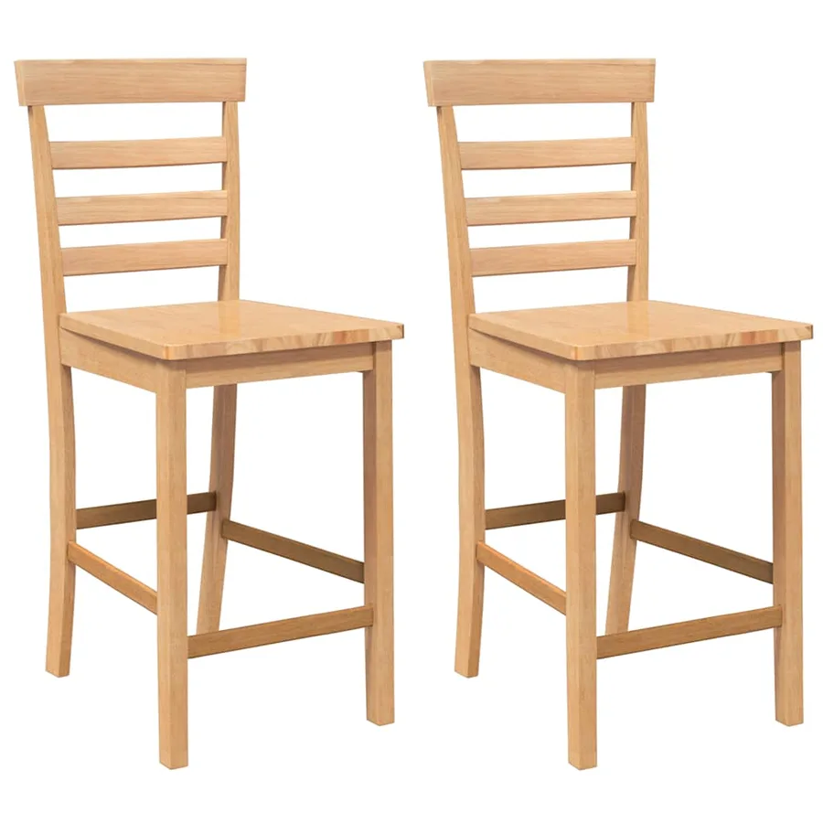 Tabourets de bar 2 pcs naturel bois massif d'hévéa - 2