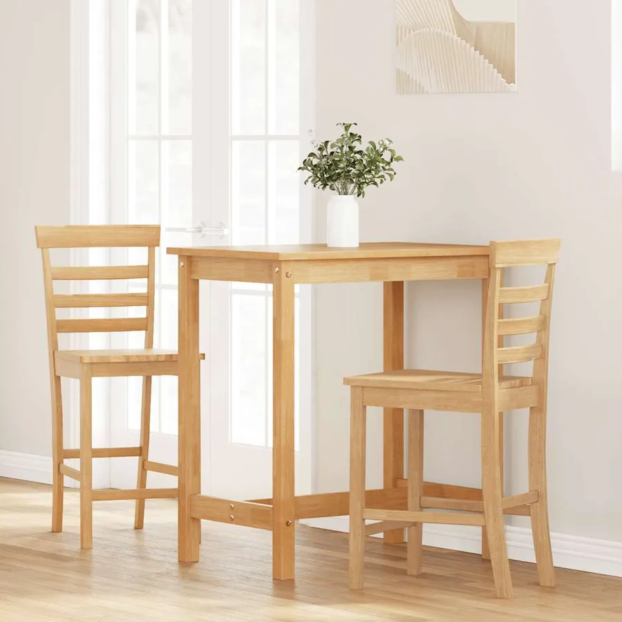 Tabourets de bar 2 pcs naturel bois massif d'hévéa - 3