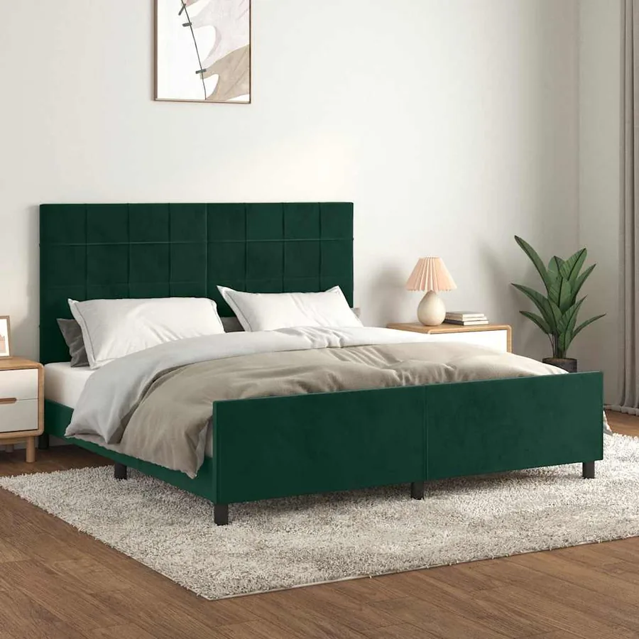 Cadre de lit sans matelas vert foncé velours