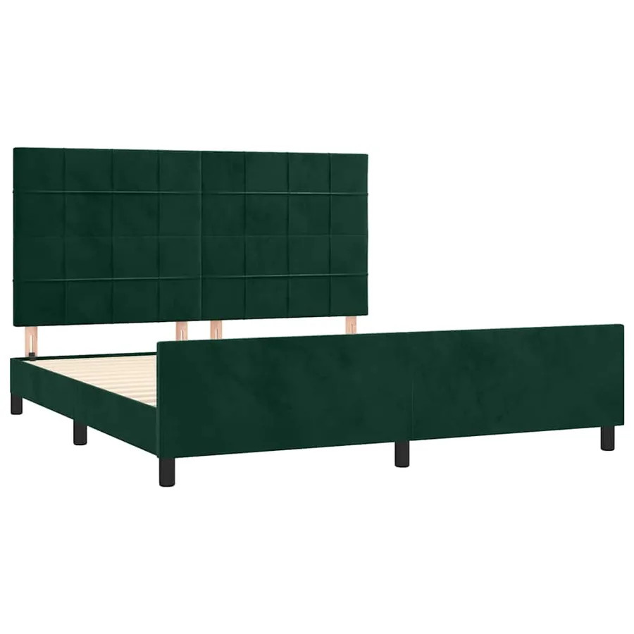 Cadre de lit sans matelas vert foncé velours - 4