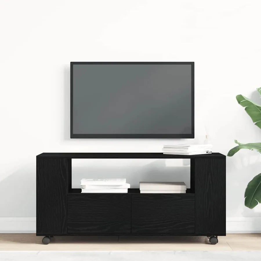 Meuble TV avec roulettes chêne noir bois d'ingénierie - 3