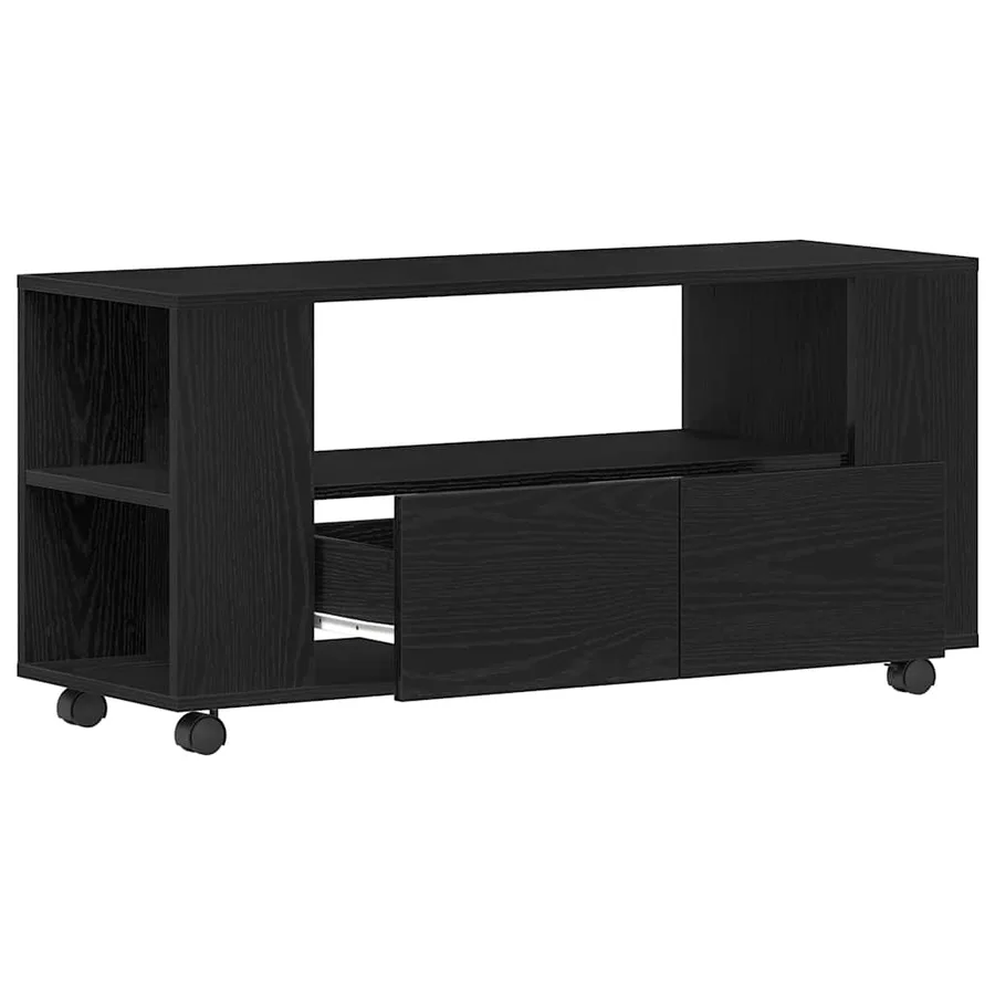 Meuble TV avec roulettes chêne noir bois d'ingénierie - 5